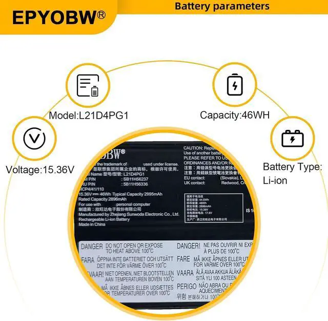 Alt view image 4 of 7 - L21D4PG1 L21L4PG1 Laptop Battery 46Wh 4-Cell Compatible with Lenovo ThinkPad L13 Gen 3 / ThinkPad L13 Gen 4 / ThinkPad L13 Yoga Gen 3 / ThinkPad L13 Yoga Gen 4 Series L21C4PG1 L21M4PG1
