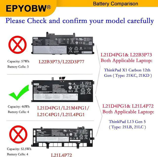 Alt view image 3 of 7 - L21D4PG1 L21L4PG1 Laptop Battery 46Wh 4-Cell Compatible with Lenovo ThinkPad L13 Gen 3 / ThinkPad L13 Gen 4 / ThinkPad L13 Yoga Gen 3 / ThinkPad L13 Yoga Gen 4 Series L21C4PG1 L21M4PG1