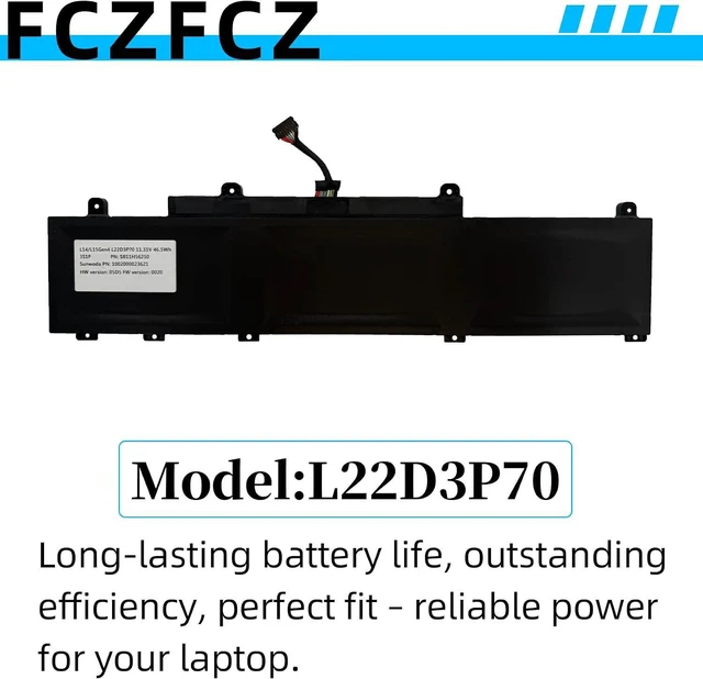 Alt view image 6 of 7 - L22D3P70 Battery 46.5Wh 4112mAh Replacement for Lenovo ThinkPad L14 Gen 4 / L15 Gen 4 Series SB11H56250 5B11H56349 SB11M89801 5B11M90000 L22B3P70 SB11H56251 L22M3P70 L22X3P70 11.31V
