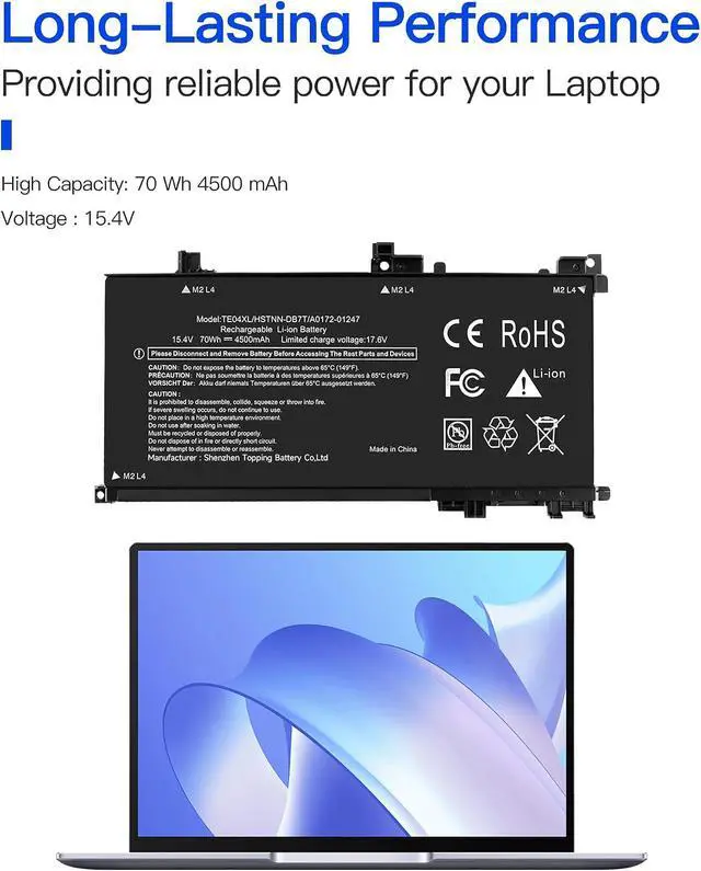 Alt view image 2 of 4 - TE04XL Laptop Battery Replacement for HP Omen 15-AX200 15-AX200NX 15-AX200NA 15-AX201NX 15-AX201NC 15-AX210NR Pavilion 15-BC200 15-BC200NB 15-BC230NG 15-BC230TX TPN-Q173