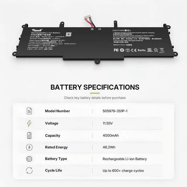 Alt view image 2 of 6 - Tanch 505979-3S1P-1 Laptop Battery for Chuwi Corebook X 14 CWI529