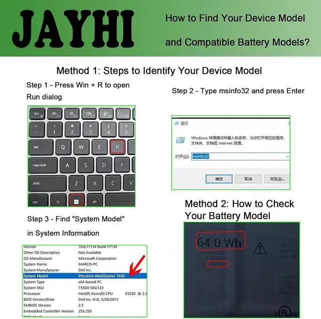 Alt view image 2 of 7 - JAYHI 20HK2 64Wh 4102mAh Laptop Battery P63GC 0P63GC 15.6V 4-Cell