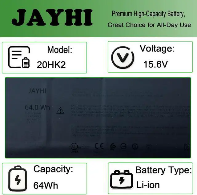 Alt view image 3 of 7 - JAYHI 20HK2 64Wh 4102mAh Laptop Battery P63GC 0P63GC 15.6V 4-Cell