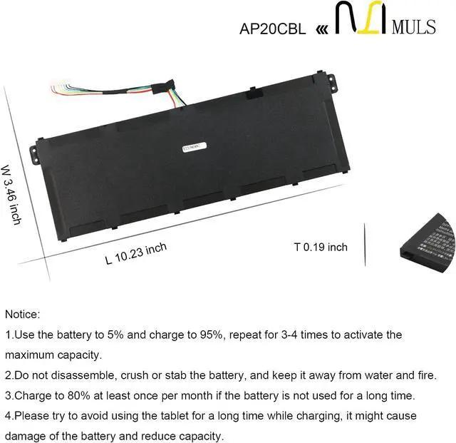 Alt view image 7 of 7 - MULS 53Wh AP20CBL Laptop Battery for Acer Aspire 5 A515-45 Vero AV15-51