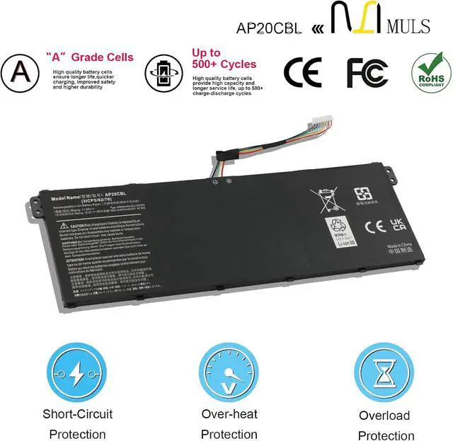 Alt view image 5 of 7 - MULS 53Wh AP20CBL Laptop Battery for Acer Aspire 5 A515-45 Vero AV15-51