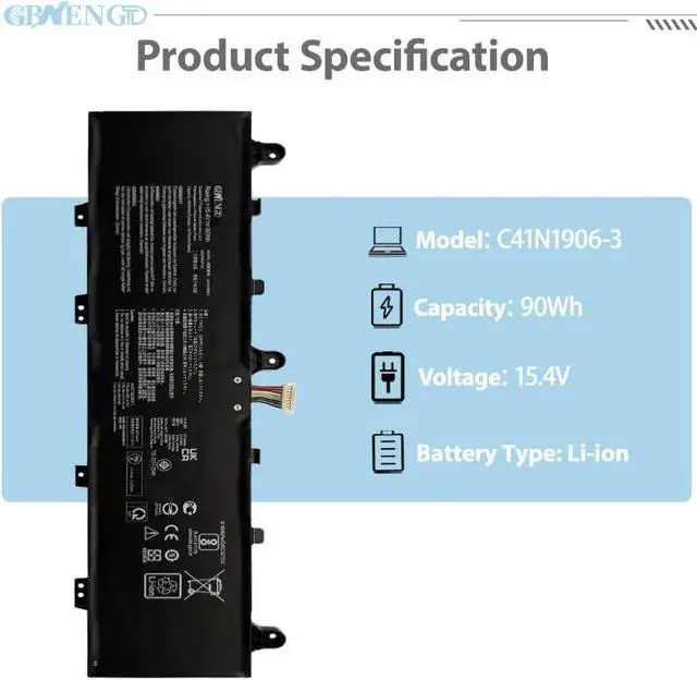Alt view image 2 of 7 - C41N1906-3 Laptop Battery Replacement for ASUS ROG Zephyrus Duo 15 GX550 GX550LWS 15 SE GX551 Short Line B0B200-03620000