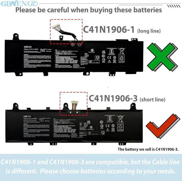 Alt view image 5 of 7 - C41N1906-3 Laptop Battery Replacement for ASUS ROG Zephyrus Duo 15 GX550 GX550LWS 15 SE GX551 Short Line B0B200-03620000