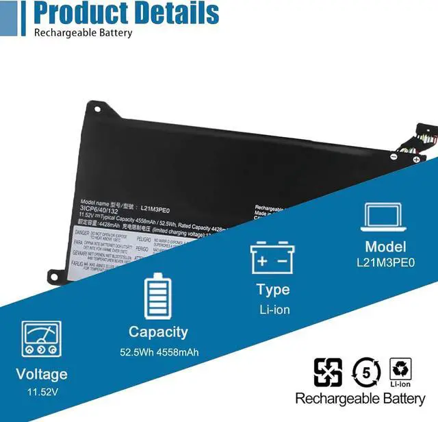 Alt view image 2 of 6 - L21M3PE0 Laptop Battery Replacement for Lenovo IdeaPad Flex 5-14IAU7 5-14ALC7 5-14ABR8 5-14IRU8 / Flex 7-14IRU8 5-14ALC7 Series L21C3PE0 L21L3PE0 L21M3PE1 L21M3PE2 11.52V 52.5Wh 4558 mAh