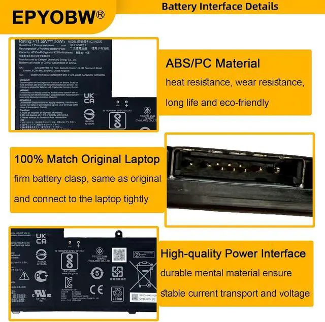 Alt view image 4 of 7 - C31N2020 Laptop Battery 50Wh 4335mAh 3-Cell 11.55V Compatible with Asus Chromebook Flip CM1 CM1400FXA-EC0014 CM1400FXA-EC0022 CM1400FXA-EC0023 CM1400FXA-EC0046 Series 3ICP5/70/81