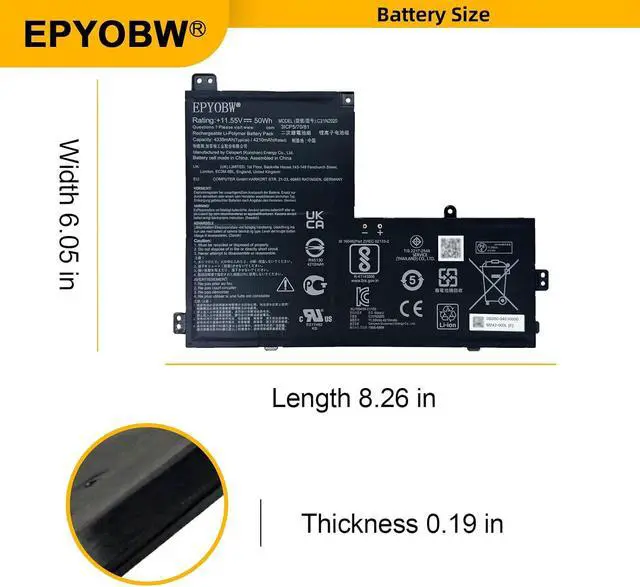 Alt view image 7 of 7 - C31N2020 Laptop Battery 50Wh 4335mAh 3-Cell 11.55V Compatible with Asus Chromebook Flip CM1 CM1400FXA-EC0014 CM1400FXA-EC0022 CM1400FXA-EC0023 CM1400FXA-EC0046 Series 3ICP5/70/81