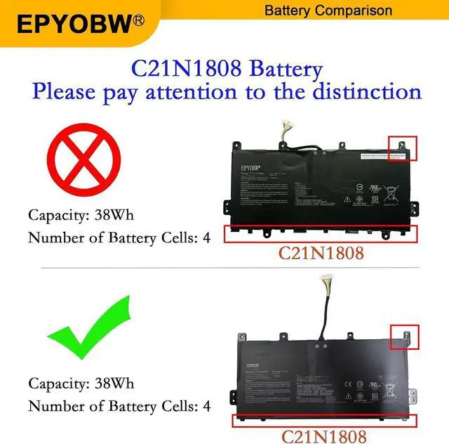 Alt view image 3 of 7 - C21N1808 Laptop Battery 38Wh C21PqCH 0B200-03060000