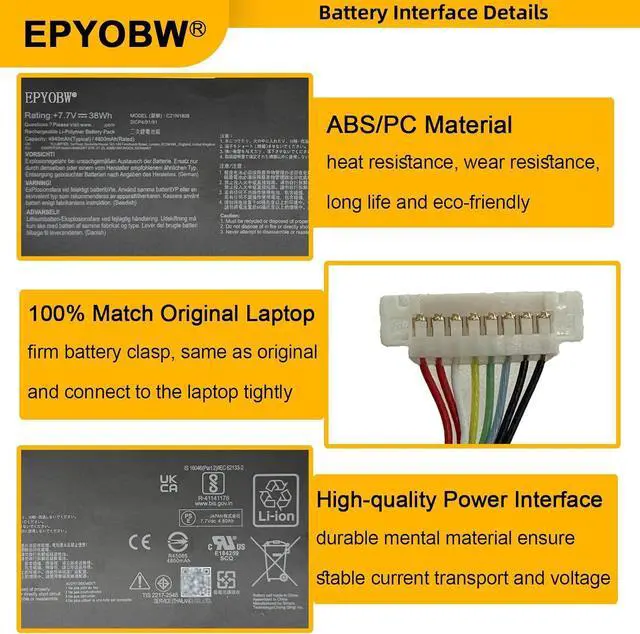 Alt view image 5 of 7 - C21N1808 Laptop Battery 38Wh C21PqCH 0B200-03060000