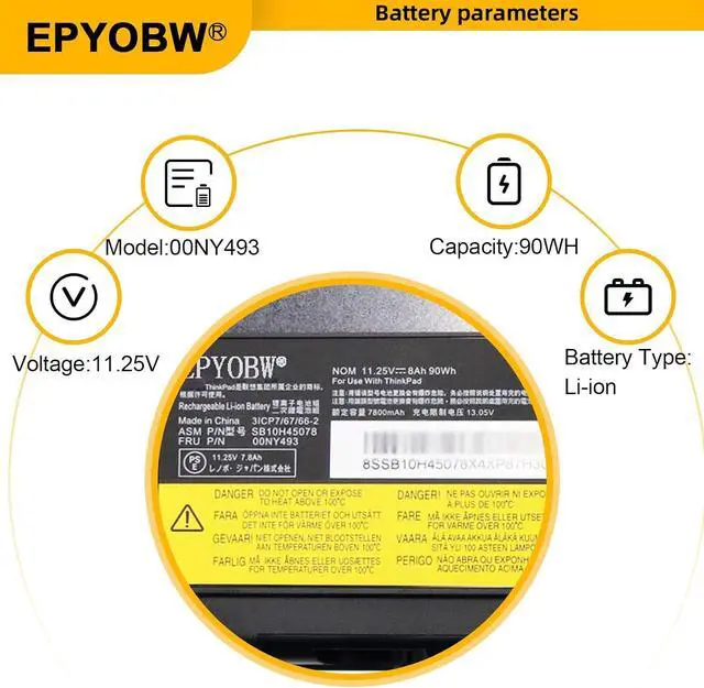 Alt view image 3 of 7 - 00NY493 Laptop Battery 90Wh SB10H45077 01AV477 00NY492