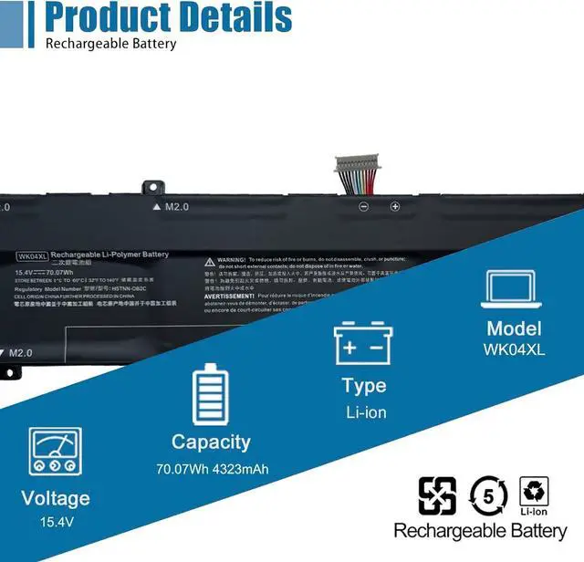 Alt view image 2 of 6 - WK04XL Laptop Battery Replacement for HP OMEN 16-B 16-C Victus 16-E 16-D 15-F 16-D0023DX 16-D0001UR 16-D1113TX 16-E0029UR 16-E0005UA Series HSTNN-OB2C HSTNN-IB9V 15.4V 70.07Wh 4323mAh