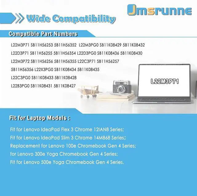 Alt view image 5 of 7 - 47Wh L22M3P71 Laptop Battery Replacement for Lenovo 100w 300w 500w Yoga Gen 4 2023 Series Notebook L22D3P71 SB11H56255 5B11H56354 L22C3PG0 L22D3PG0 SB11H56253 5B11H56352 L22C3P71 L22M3P72