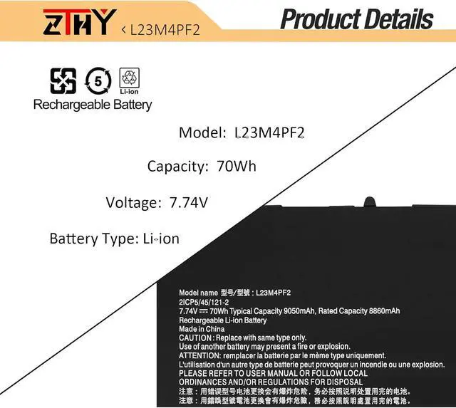 Alt view image 2 of 7 - L23M4PF2 L23C4PF2 Laptop Battery Replacement for Lenovo Yoga Slim 7 14Q8X9