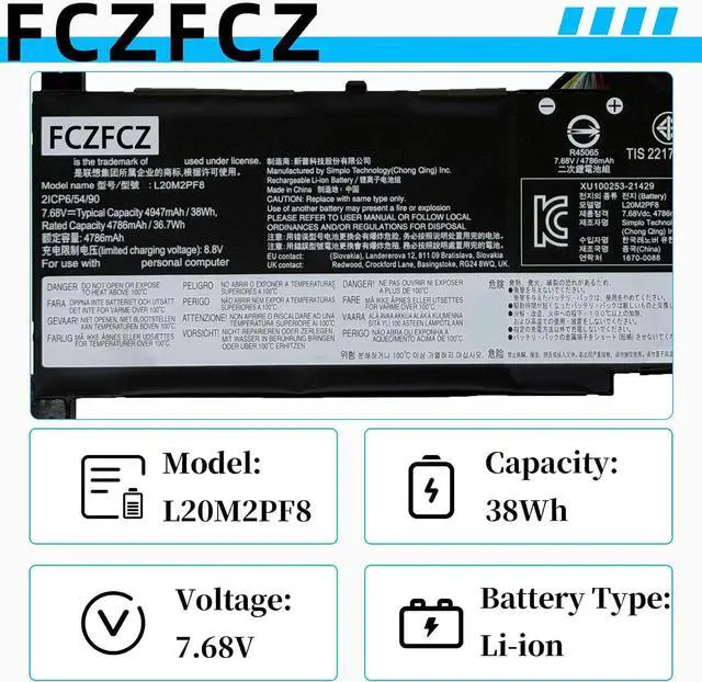 Alt view image 4 of 7 - L20M2PF8 Battery 38Wh 4947mAh Replacement for Lenovo IdeaPad 3-14ITL6 3-15ALC6 3-17ADA6 / V14 G2-ALC V15 G2-IJL Series 5B11C94112 L20C2PF0 L20M2PF0 L20B2PF0 L20L2PF0 7.68V 38Wh 4947mAh