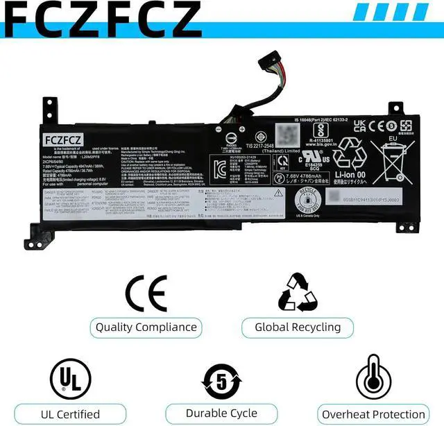 Alt view image 6 of 7 - L20M2PF8 Battery 38Wh 4947mAh Replacement for Lenovo IdeaPad 3-14ITL6 3-15ALC6 3-17ADA6 / V14 G2-ALC V15 G2-IJL Series 5B11C94112 L20C2PF0 L20M2PF0 L20B2PF0 L20L2PF0 7.68V 38Wh 4947mAh