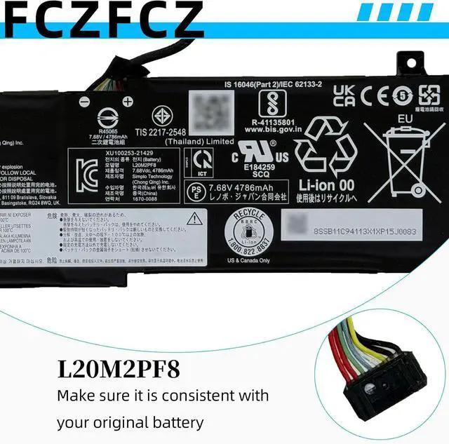 Alt view image 5 of 7 - L20M2PF8 Battery 38Wh 4947mAh Replacement for Lenovo IdeaPad 3-14ITL6 3-15ALC6 3-17ADA6 / V14 G2-ALC V15 G2-IJL Series 5B11C94112 L20C2PF0 L20M2PF0 L20B2PF0 L20L2PF0 7.68V 38Wh 4947mAh