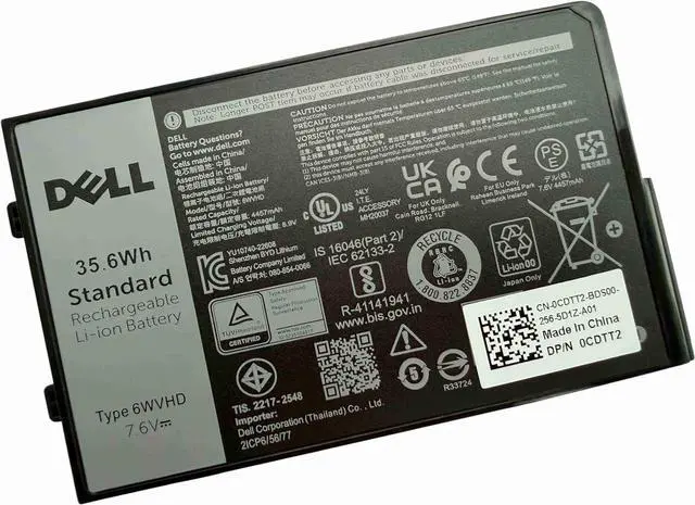 Main image of DELL 6WVHD 7.6V 35.6Wh 4457mAh 2-Cell Lithum-Ion Standard Battery For DELL Latitude 7230 Rugged Extreme Series Laptops P/N: T06H T06H001 FNW8F JM6CX VDDJY 0VDDJY0 451-BDDY 06WVHD 0FNW8F OVDDJY0