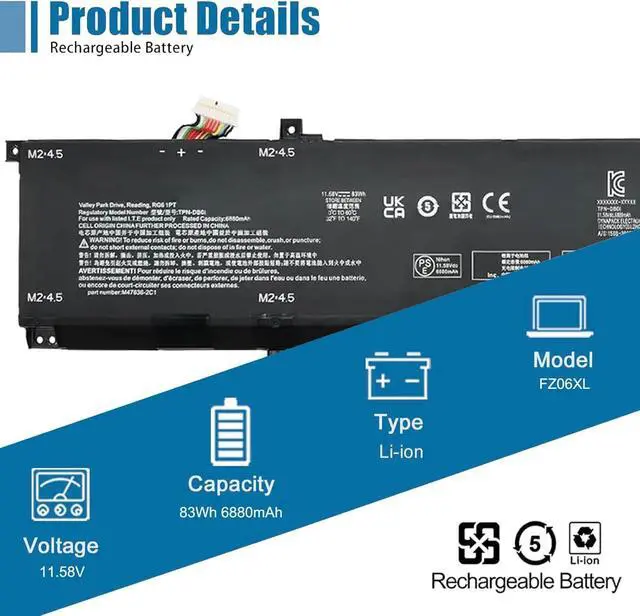 Alt view image 2 of 6 - FZ06XL Laptop Battery Replacement for Envy 16-H 16-H0000 Spectre x360 16-F 16-F1000 16t-F000 Spectre x360 2-in-1 16-F1075NG 16-F0035NR Series FZ06083XL M47636-2D1 11.58V 83Wh 6880mAh 6-Cells