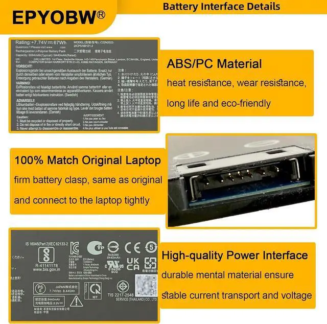 Alt view image 4 of 7 - C22N2023 Laptop Battery 67Wh 8694mAh 7.74V Compatible with Asus Chromebook CXB170CKA Series