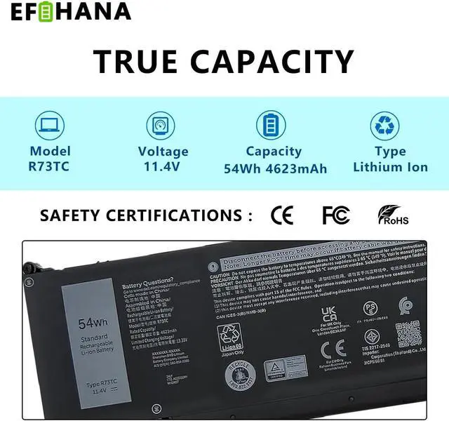 Alt view image 2 of 6 - R73TC 54Wh Laptop Battery Compatible with Dell Latitude 3340 3440 3450 3540 5350 5440 5450 5540 5550 7455 Inspiron 14 Plus 7441 PN DR02P 2X1V9 GTG7N GRWKG KDM9P Series 11.4V