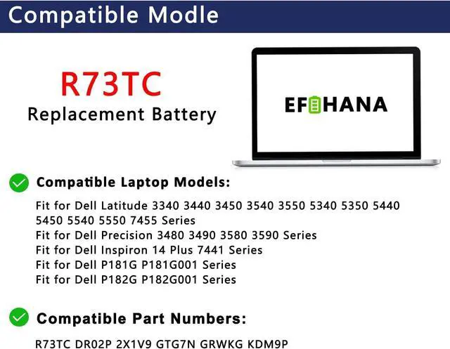 Alt view image 3 of 6 - R73TC 54Wh Laptop Battery Compatible with Dell Latitude 3340 3440 3450 3540 5350 5440 5450 5540 5550 7455 Inspiron 14 Plus 7441 PN DR02P 2X1V9 GTG7N GRWKG KDM9P Series 11.4V