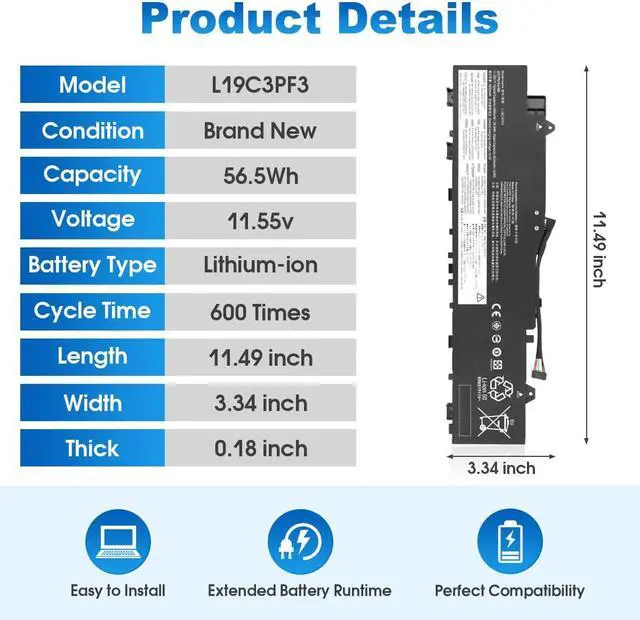Alt view image 3 of 7 - 56.5Wh L19C3PF3 L19M3PF3 L19M3PF4 L19L3PF7 Laptop Battery Replacement for