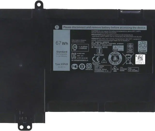 Alt view image 2 of 3 - X3PH0 92YR1 MJFM6 X3PHO 092YR1 0MJFM6 0X3PH0 Laptop Battery Replacement for Dell Chromebook 13 7310 Series(11.4V 67Wh 5583mAh)
