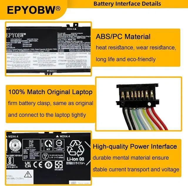 Alt view image 4 of 7 - L21M4P77 Laptop Battery 72Wh 4640mAh 15.52V Compatible with Lenovo ThinkPad Z16 Gen 1 / ThinkPad Z16 Gen 2 Series SB10W51988 5B10W51887 L21C4P74 SB10W51989 5B10W51888 L21D4P76