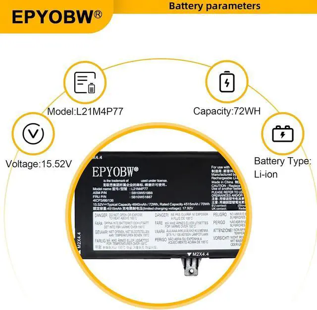 Alt view image 3 of 7 - L21M4P77 Laptop Battery 72Wh 4640mAh 15.52V Compatible with Lenovo ThinkPad Z16 Gen 1 / ThinkPad Z16 Gen 2 Series SB10W51988 5B10W51887 L21C4P74 SB10W51989 5B10W51888 L21D4P76