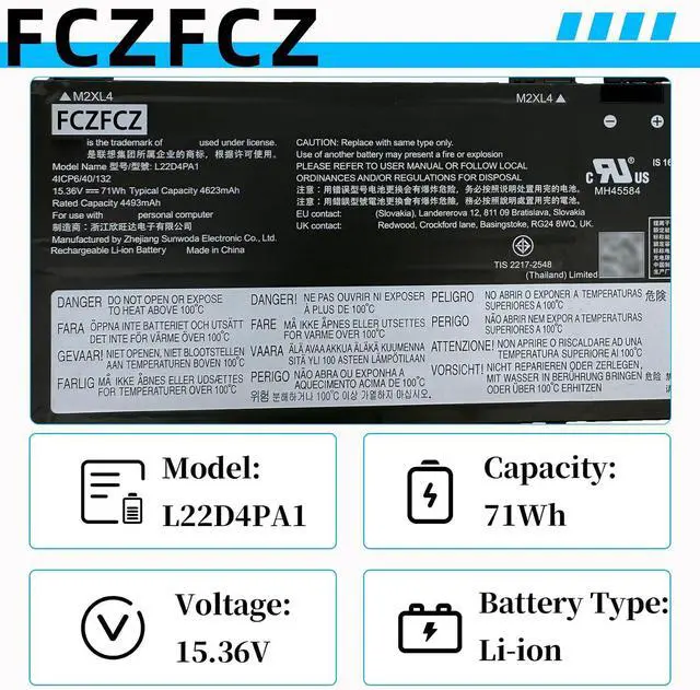 Alt view image 3 of 7 - L22D4PA1 Replacement for Lenovo Yoga 714IRL8 14ARP8 16IRL8 16ARP8 / Yoga 7 2-in-1 14IML9 14AHP9 16IML9 16AHP9 Series SB11K38967 5B11K38963 SB11N46002 5B11N45982 L22M4PA1 L22C4PA1 15.36V 71Wh