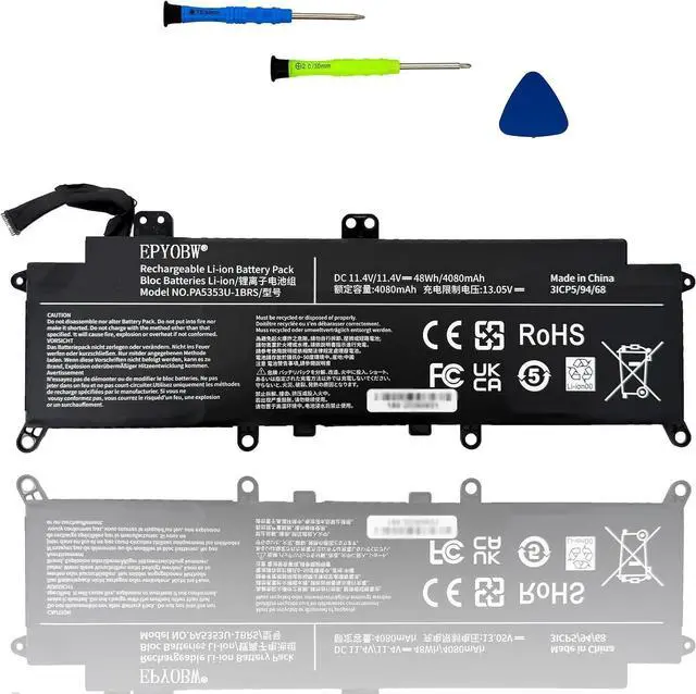 Main image of PA5353U-1BRS Laptop Battery 48Wh 4080mAh 3-Cell 11.4V Compatible with Toshiba Dynabook Tecra X50 X50-F Series 3ICP5/94/68