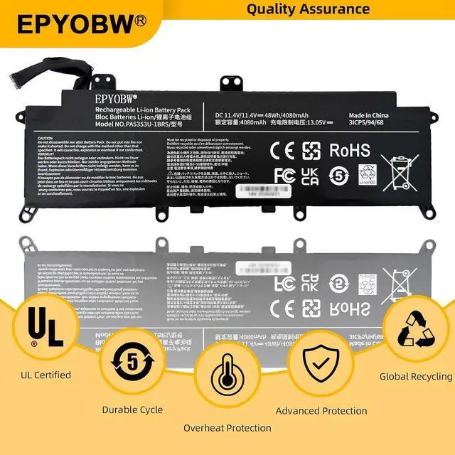 Alt view image 5 of 7 - PA5353U-1BRS Laptop Battery 48Wh 4080mAh 3-Cell 11.4V Compatible with Toshiba Dynabook Tecra X50 X50-F Series 3ICP5/94/68