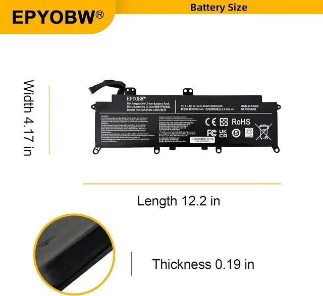 Alt view image 7 of 7 - PA5353U-1BRS Laptop Battery 48Wh 4080mAh 3-Cell 11.4V Compatible with Toshiba Dynabook Tecra X50 X50-F Series 3ICP5/94/68