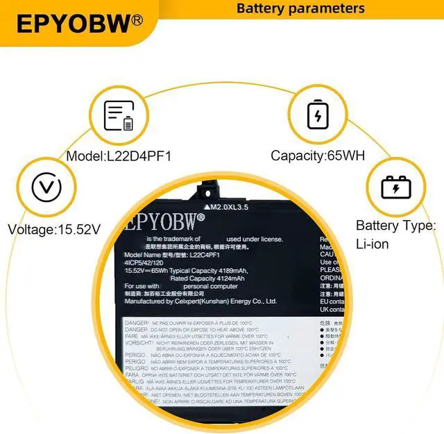Alt view image 3 of 6 - L22C4PF1 Laptop Battery 65Wh 4189mAh 15.52V Compatible with Lenovo Yoga Slim 6-14IAP8 6-14IRP8 6-14APU8 6-14IRH8 7-14IMH9 / Slim 7-14IRP8 7-14IMH9 Series L22M4PF1 L22D4PF1