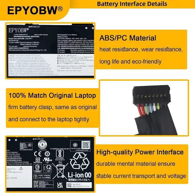 Alt view image 4 of 6 - L22C4PF1 Laptop Battery 65Wh 4189mAh 15.52V Compatible with Lenovo Yoga Slim 6-14IAP8 6-14IRP8 6-14APU8 6-14IRH8 7-14IMH9 / Slim 7-14IRP8 7-14IMH9 Series L22M4PF1 L22D4PF1
