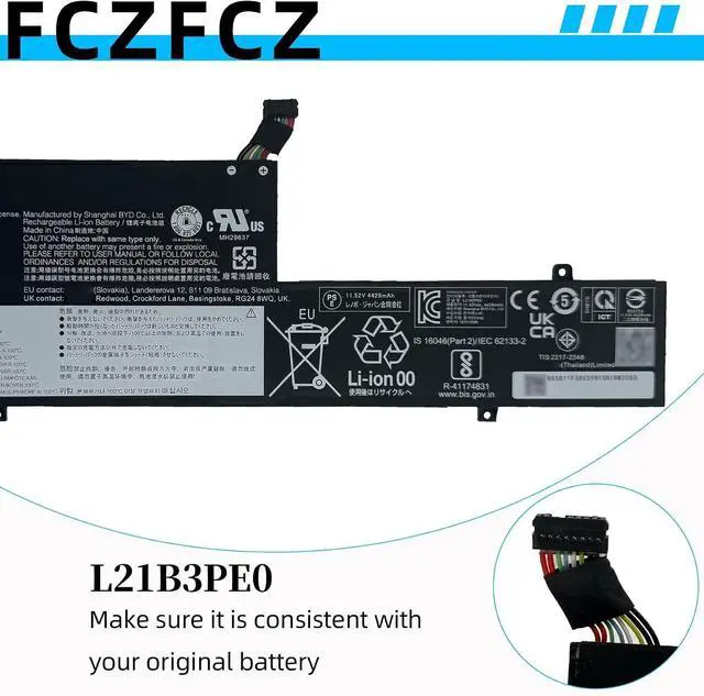 Alt view image 4 of 6 - L21B3PE0 Battery 51Wh Replacement for Lenovo IdeaPad Flex 5-14IAU7 5-14ALC7 5-14ABR8 5-14IRU8 5-16IAU7 5-16ALC7 5-16ABR8 Series L21L3PE0 L21M3PE1 L21C3PE0 L21M3PE0 L21M3PE2 11.52V