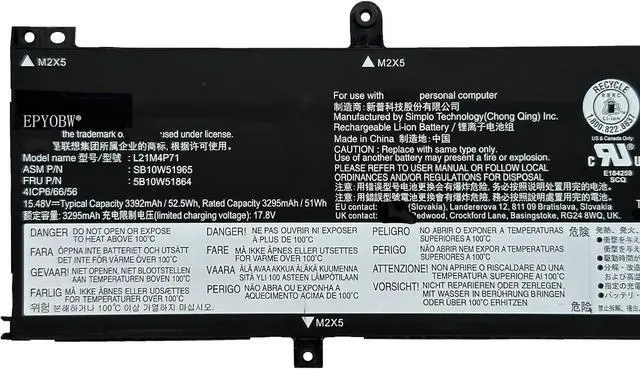 Alt view image 2 of 5 - L21M4P71 Laptop Battery 52.5Wh Compatible with Lenovo ThinkPad T14 Gen 3 Gen 4 / ThinkPad P14s Gen 3 Gen 4 Series L21L4P71 L21C4P71 L21D4P71 L21M4P72 L21L3P71 L21C3P71 L21M3P71