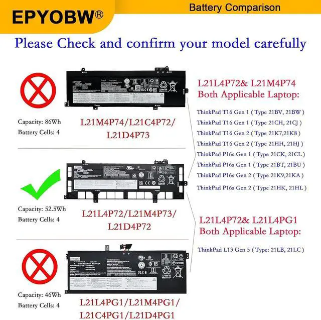 Alt view image 3 of 7 - L21L4P72 Laptop Battery 52.5Wh 3392mAh 15.48V Series L21D4P72