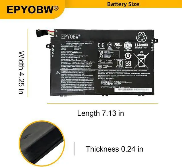 Alt view image 5 of 5 - L17C3P51 Battery 45Wh Compatible with Lenovo E41-55 E41-50 ThinkPad E480 E485 E490 E495 E580 E585 E590 E595 E14 E15 Series L17L3P51 01AV445 L17M3P52 L17M3P51 SB10K97609 01AV448 SB10T83131