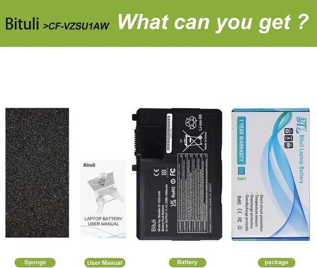 Alt view image 6 of 6 - CF-VZSU1AW CF-33 Battery Replacement for Panasonic Toughbook CF-33 CF-33AEHFATG CF-33AEHFZTG CF-33AEHFZTN CF-33AEHGATG CF-33AEQGATG CF-33LEHFAT3 CF-33LEHGAT3 CF-33LEQGAT3 Series 22Wh