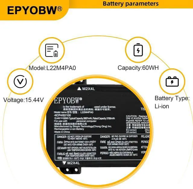 Alt view image 4 of 7 - L22M4PA0 Laptop Battery 60Wh L22B4PA0 L22D4PA0 L22X4PA0