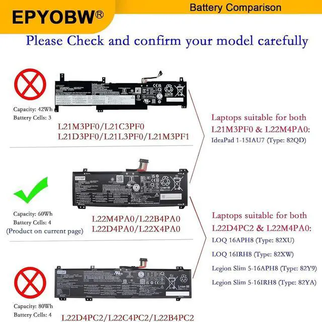 Alt view image 3 of 7 - L22M4PA0 Laptop Battery 60Wh L22B4PA0 L22D4PA0 L22X4PA0