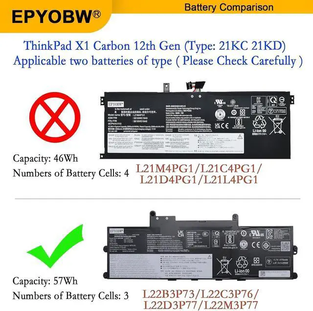Alt view image 3 of 7 - L22B3P73 Laptop Battery 57Wh 3-Cell L22C3P76 L22D3P77 L22M3P77