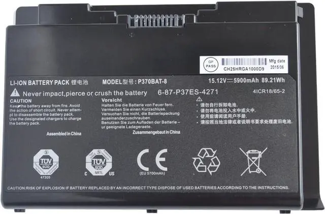 Main image of P370BAT-8 6-87-P37ES-427 6-87-P37ES-4271 Laptop Battery for Clevo P370EM P370SM P370SM3 P370EM3 P370SM-A P375SM P377SM-A P751ZM Series for Sager NP9380 NP9380-S NP9390 (15.12V 5900mAh 89.21Wh)