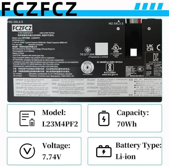 Alt view image 3 of 7 - L23M4PF2 Battery 70Wh 9050mAh SB11N42050 5B11N42049 7.74V 4-Cell