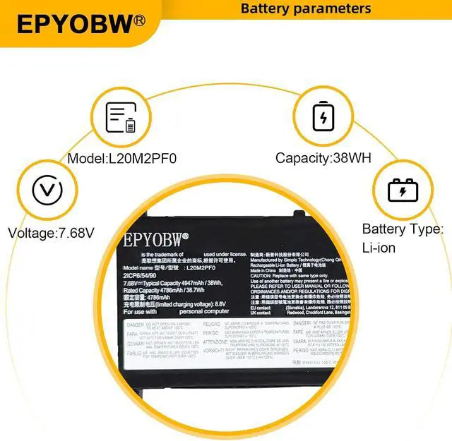 Alt view image 4 of 7 - L20M2PF0 Laptop Battery 38Wh Compatible with Lenovo V14 G2 ALC G3 ABA G4 IAH / V15 G2 IJL G3 IAP G4 IAH/IdeaPad 3-14ABA7 3-15ABA7 3-17ABA7 Series L20C2PF0 L20M2PF8