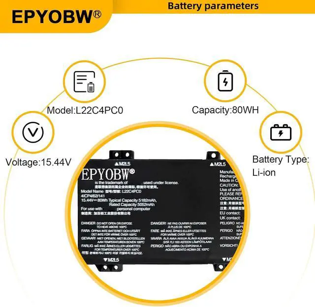 Alt view image 4 of 6 - L22C4PC0 Laptop Battery 80Wh Compatible with Lenovo ThinkBook 16p G4 IRH/Legion Pro 5 16IRX8 16ARX8 / Legion Pro 7 16IRX8H 16IRX8 16ARX8H Series L22B4PC0 L22M4PC0 L22X4PC0 L22D4PC0